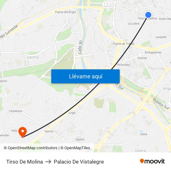 Tirso De Molina to Palacio De Vistalegre map