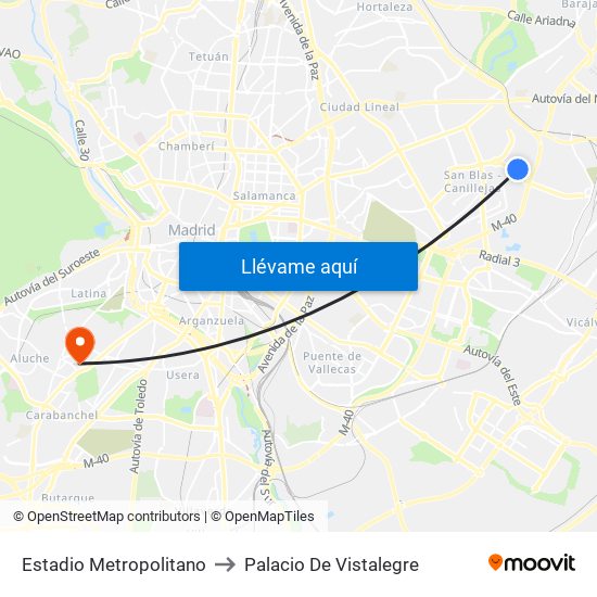 Estadio Metropolitano to Palacio De Vistalegre map