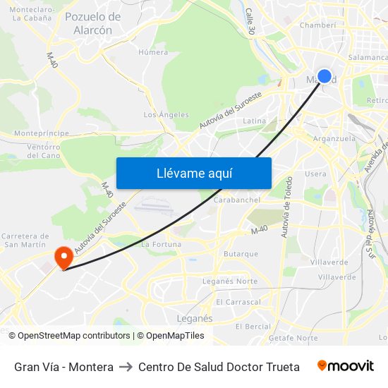 Gran Vía - Montera to Centro De Salud Doctor Trueta map