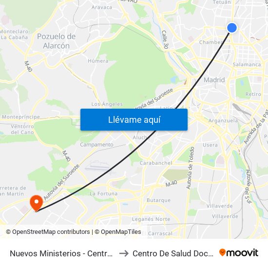 Nuevos Ministerios - Centro Comercial to Centro De Salud Doctor Trueta map
