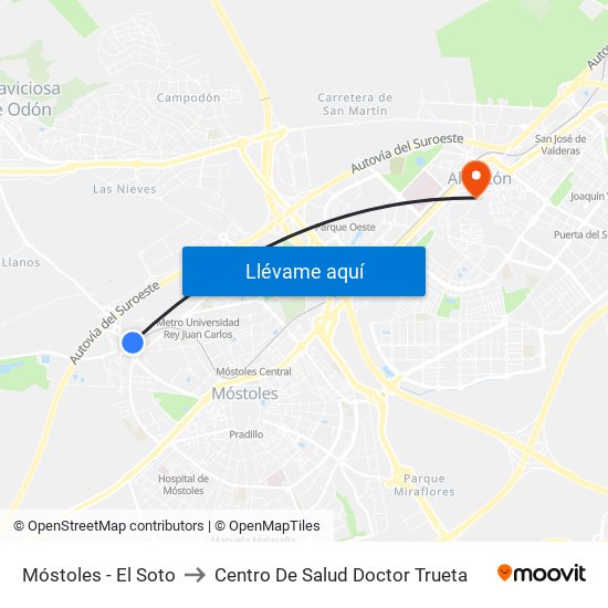 Móstoles - El Soto to Centro De Salud Doctor Trueta map