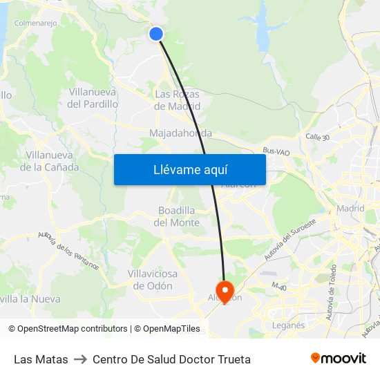 Las Matas to Centro De Salud Doctor Trueta map