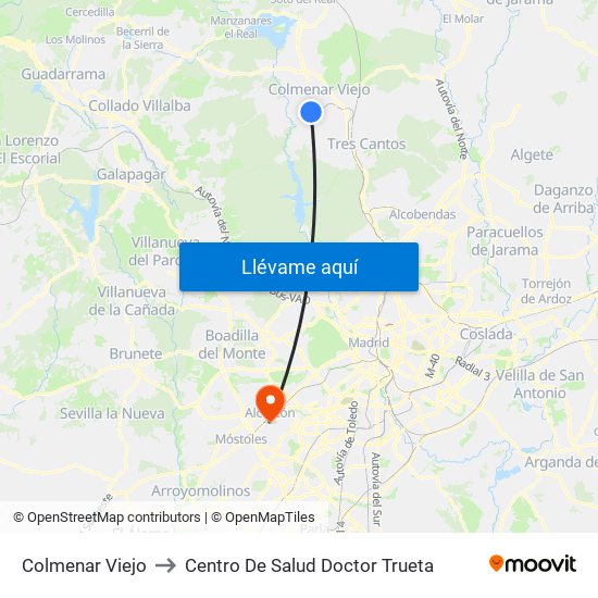Colmenar Viejo to Centro De Salud Doctor Trueta map