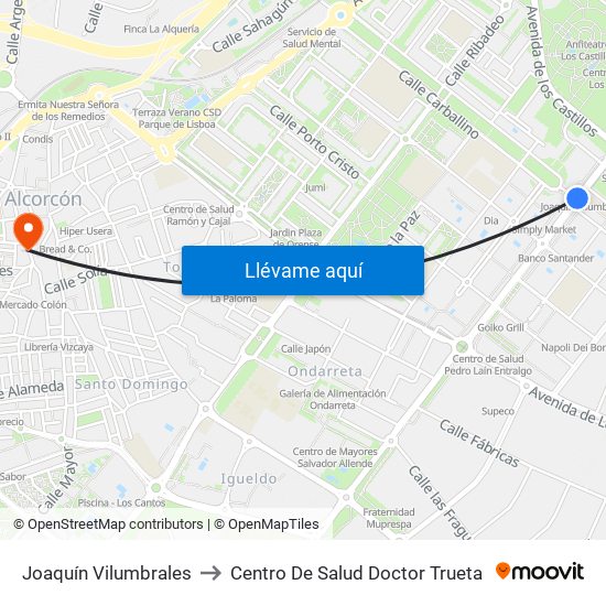 Joaquín Vilumbrales to Centro De Salud Doctor Trueta map