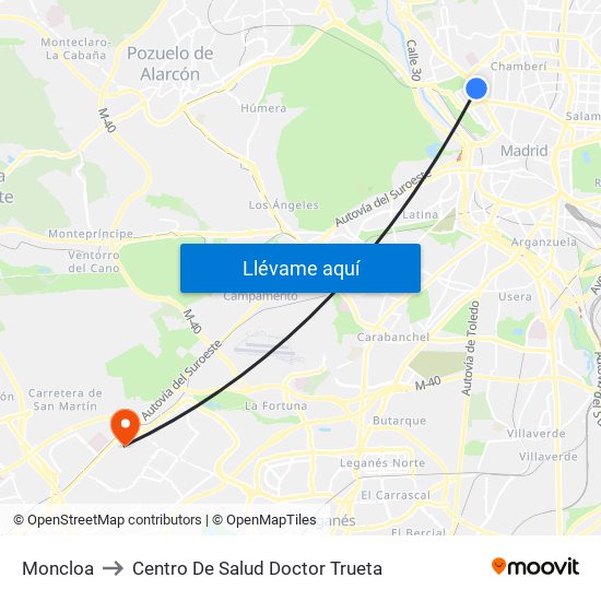 Moncloa to Centro De Salud Doctor Trueta map