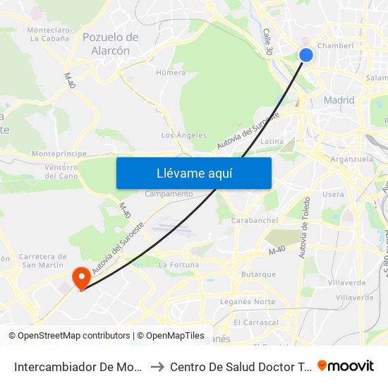 Intercambiador De Moncloa to Centro De Salud Doctor Trueta map