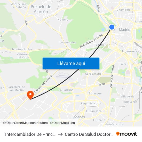 Intercambiador De Príncipe Pío to Centro De Salud Doctor Trueta map