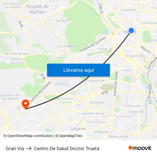 Gran Vía to Centro De Salud Doctor Trueta map