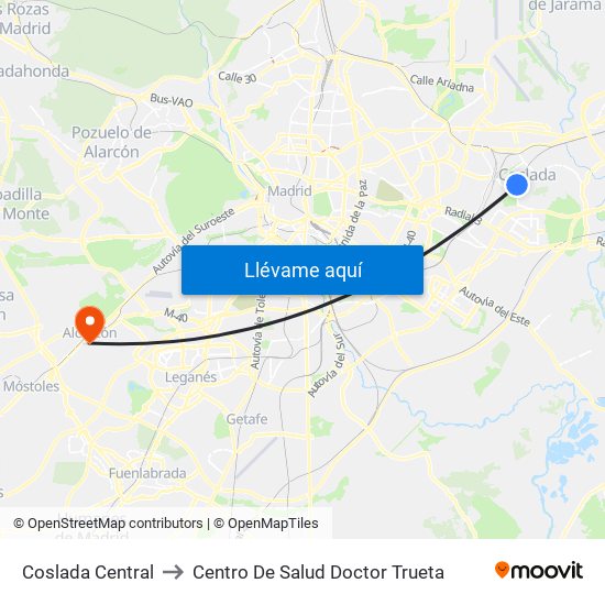 Coslada Central to Centro De Salud Doctor Trueta map