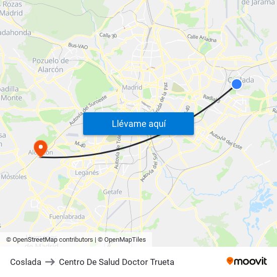 Coslada to Centro De Salud Doctor Trueta map