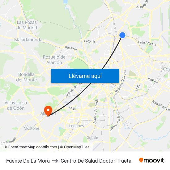 Fuente De La Mora to Centro De Salud Doctor Trueta map