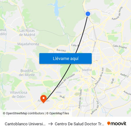 Cantoblanco Universidad to Centro De Salud Doctor Trueta map