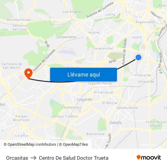 Orcasitas to Centro De Salud Doctor Trueta map