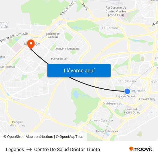 Leganés to Centro De Salud Doctor Trueta map
