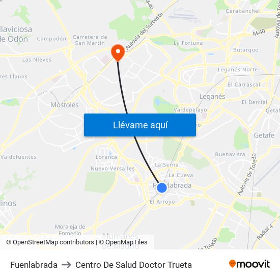 Fuenlabrada to Centro De Salud Doctor Trueta map
