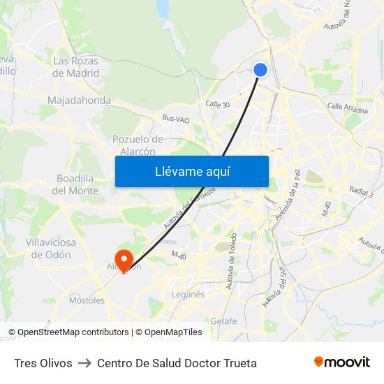 Tres Olivos to Centro De Salud Doctor Trueta map