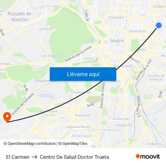 El Carmen to Centro De Salud Doctor Trueta map