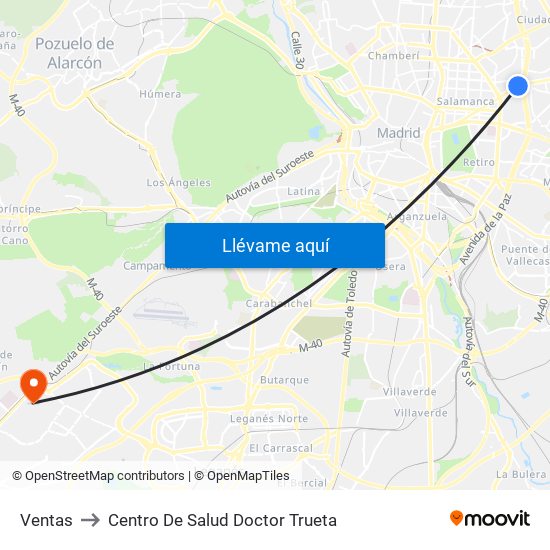 Ventas to Centro De Salud Doctor Trueta map