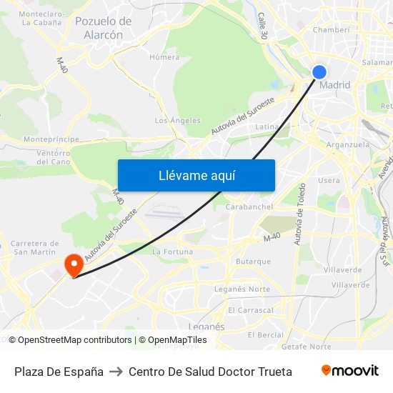 Plaza De España to Centro De Salud Doctor Trueta map