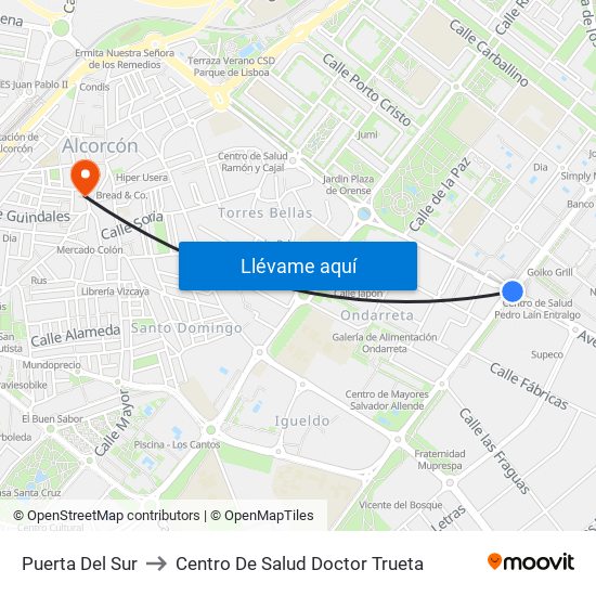 Puerta Del Sur to Centro De Salud Doctor Trueta map