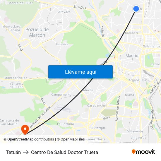 Tetuán to Centro De Salud Doctor Trueta map