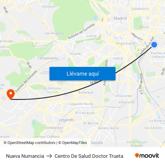 Nueva Numancia to Centro De Salud Doctor Trueta map