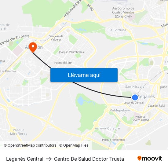 Leganés Central to Centro De Salud Doctor Trueta map