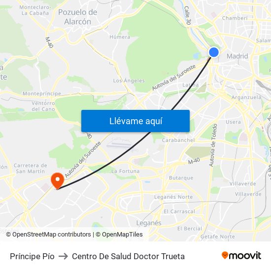 Príncipe Pío to Centro De Salud Doctor Trueta map