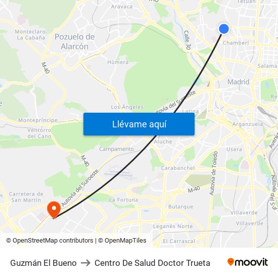 Guzmán El Bueno to Centro De Salud Doctor Trueta map