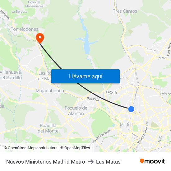 Nuevos Ministerios Madrid Metro to Las Matas map