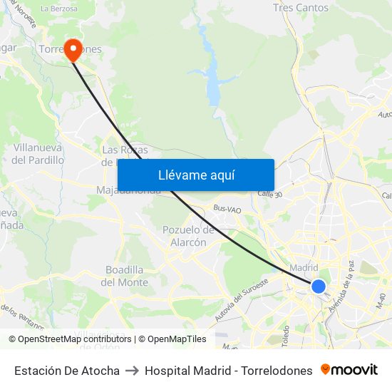 Estación De Atocha to Hospital Madrid - Torrelodones map