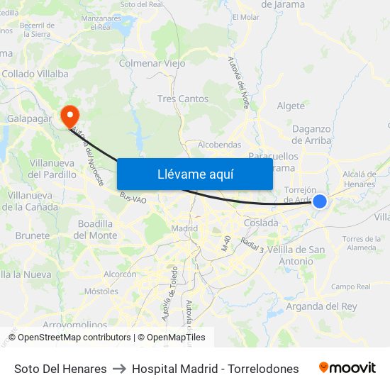 Soto Del Henares to Hospital Madrid - Torrelodones map
