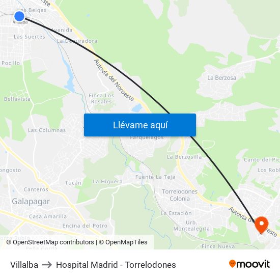 Villalba to Hospital Madrid - Torrelodones map