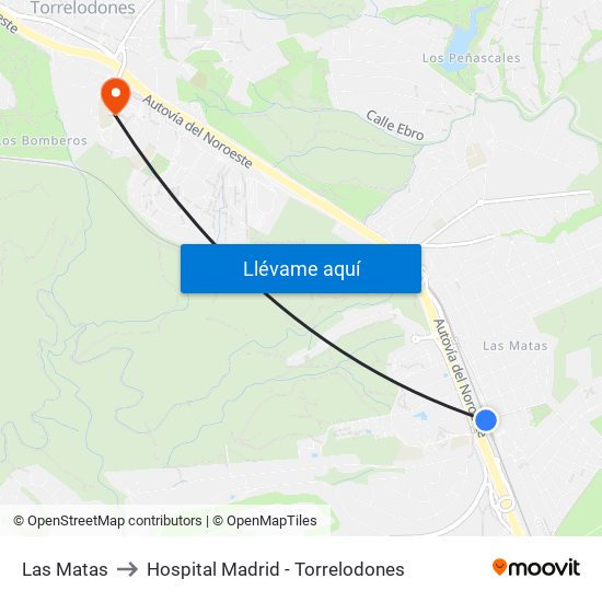 Las Matas to Hospital Madrid - Torrelodones map