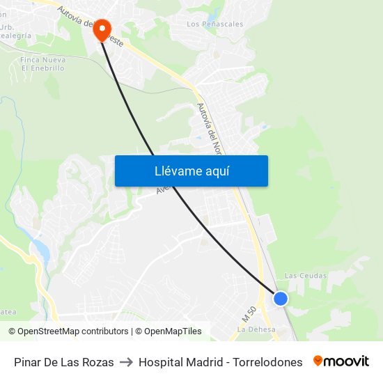 Pinar De Las Rozas to Hospital Madrid - Torrelodones map