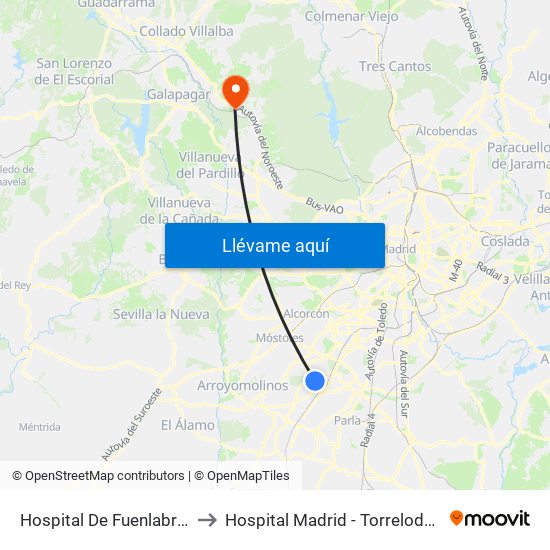 Hospital De Fuenlabrada to Hospital Madrid - Torrelodones map