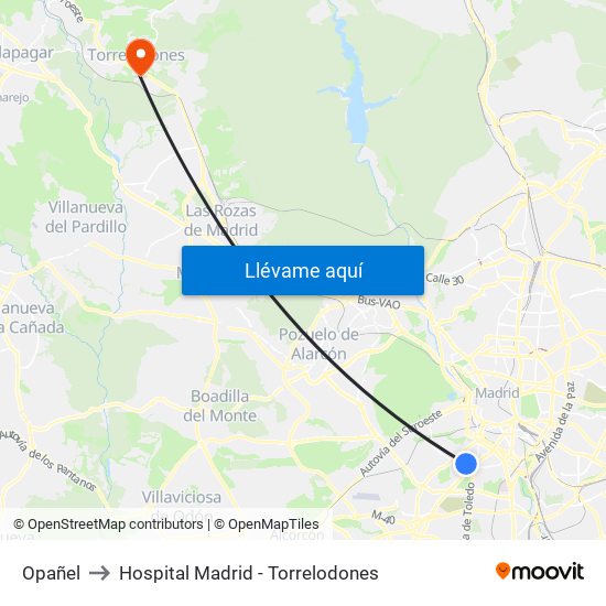 Opañel to Hospital Madrid - Torrelodones map