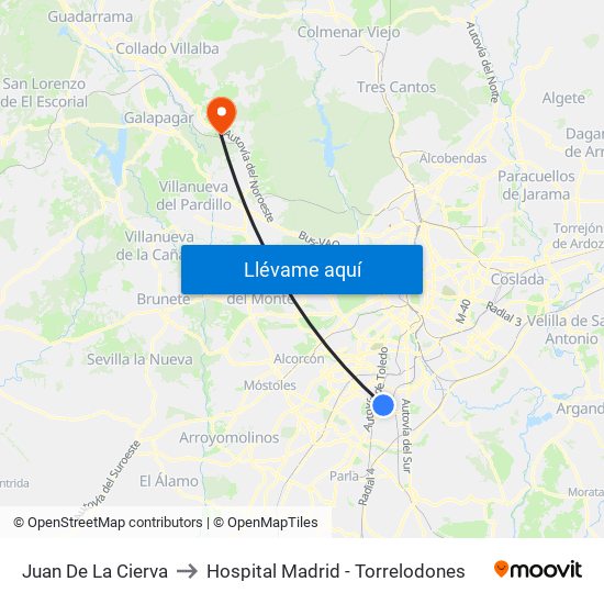 Juan De La Cierva to Hospital Madrid - Torrelodones map