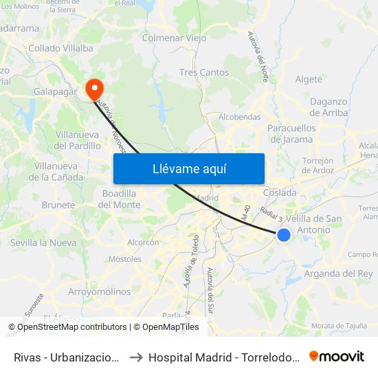 Rivas - Urbanizaciones to Hospital Madrid - Torrelodones map
