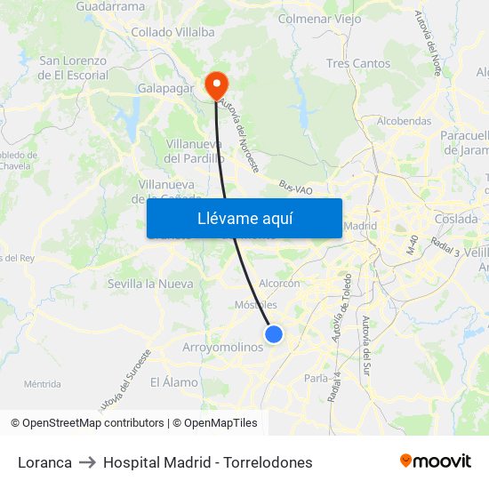 Loranca to Hospital Madrid - Torrelodones map