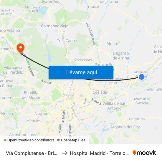 Vía Complutense - Brihuega to Hospital Madrid - Torrelodones map