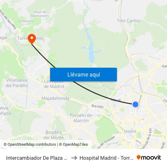 Intercambiador De Plaza De Castilla to Hospital Madrid - Torrelodones map