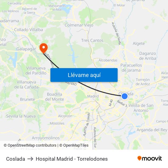 Coslada to Hospital Madrid - Torrelodones map