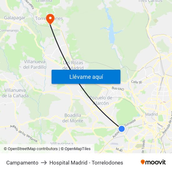 Campamento to Hospital Madrid - Torrelodones map