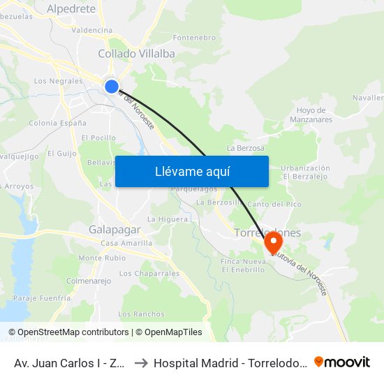 Av. Juan Carlos I - Zoco to Hospital Madrid - Torrelodones map