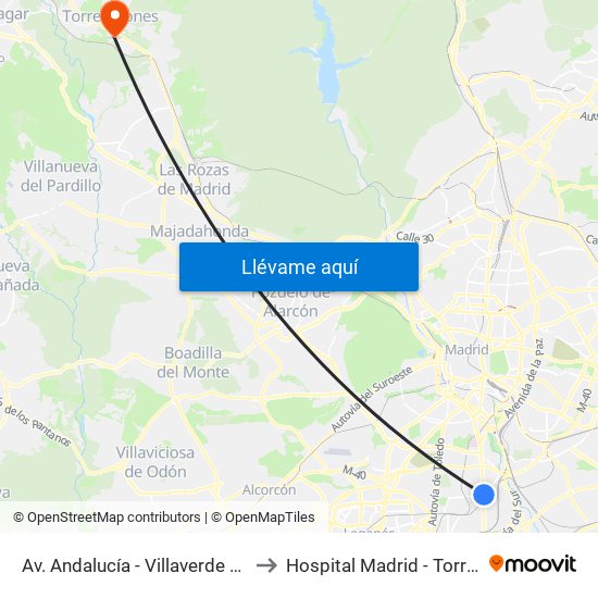 Av. Andalucía - Villaverde Bajo Cruce to Hospital Madrid - Torrelodones map