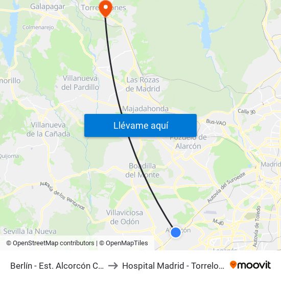 Berlín - Est. Alcorcón Central to Hospital Madrid - Torrelodones map