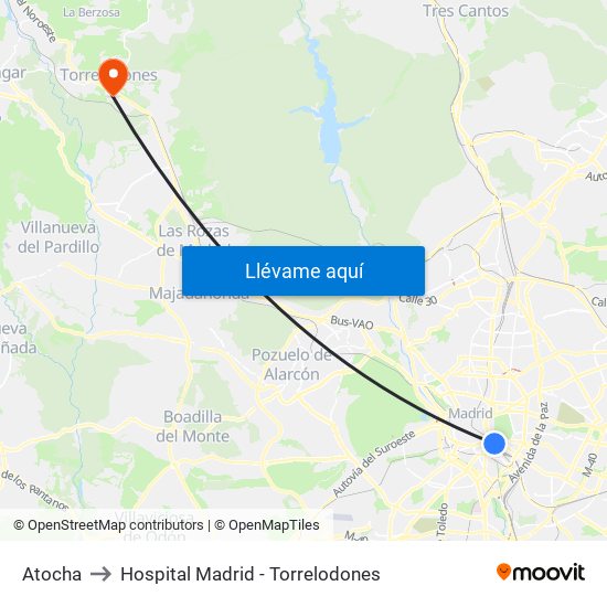 Atocha to Hospital Madrid - Torrelodones map