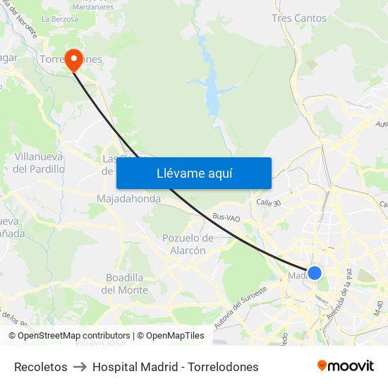 Recoletos to Hospital Madrid - Torrelodones map