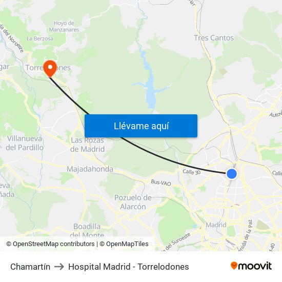 Chamartín to Hospital Madrid - Torrelodones map